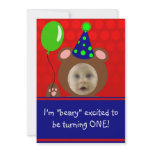 Beary Excited Bear Face Photo Birthday Party Personalized Invitation