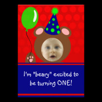 Beary Excited Bear Face Photo Birthday Party invitations