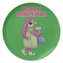 Beary Merry Christmas Bear Elf Design Dinner Plate