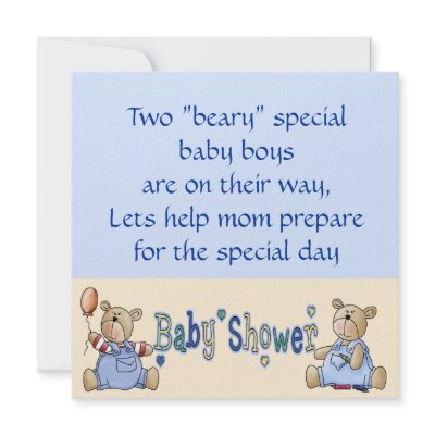 Beary Special Twin Boy Baby Shower Invites by craftycorner