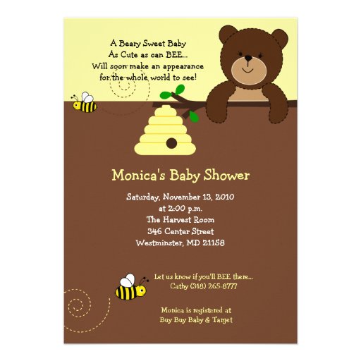 Beary Sweet Bear & Bee Baby Shower Invitation (front side)