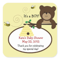 Beary Sweet Bear & Bee SQUARE Favor Sticker