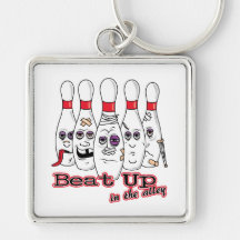 beat up in the alley bowling pins humor keychains