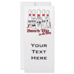 beat up in the alley bowling pins humor full color rack card