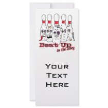 beat up in the alley bowling pins humor full color rack card