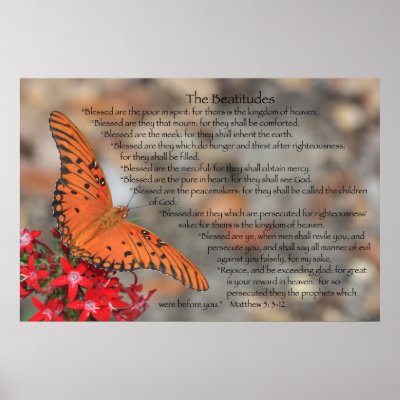 Beatitudes Poster (with Orange Butterfly) by cherylarogers