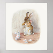 Beatrix Potter Rabbit Drinking Tea Poster Print