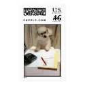 Beau, a Bichon Frise is Hard at Work postage