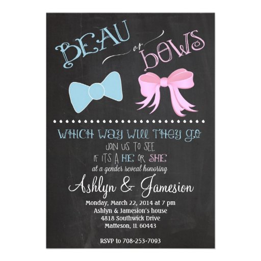 Beau bow or  Bows Gender Reveal Party Invitation (front side)