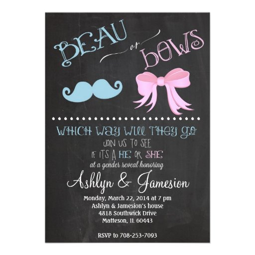 Beau Mustach  Bows Gender Reveal Party Invitation (front side)