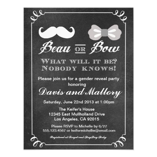 Beau Or Bow Gender Reveal Baby Shower invitation (front side)