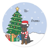 Beauceron and Christmas Tree Round Stickers