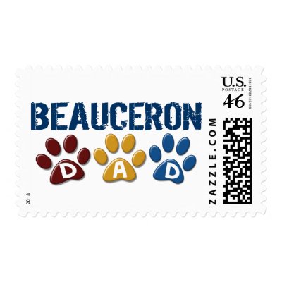 BEAUCERON DAD Paw Print Postage Stamps by poochloverstuff