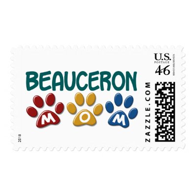 BEAUCERON MOM Paw Print Postage Stamps by poochloverstuff