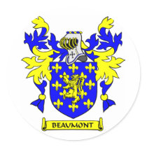 BEAUMONT Family Crest Round Sticker