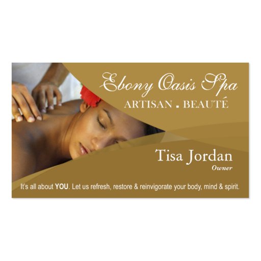 Beauté Salon Day Spa Massage Therapy Aromatherapy Business Card Templates (front side)