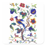 Beautful Jacobean Bird of Paradise Embroidery Square Stickers