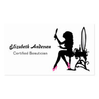Beautician Pink and Black Girly Girl Hair Stylist Business Card Template