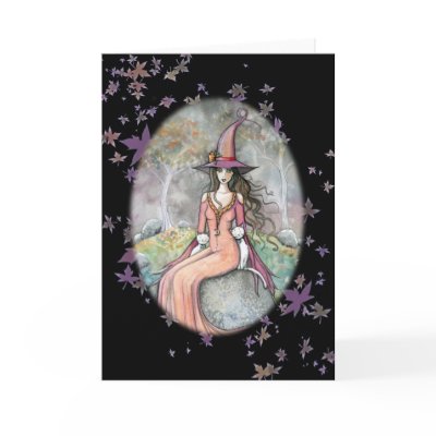 Beautifu Halloween Witch White Cat Card