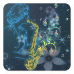 Beautiful and cool Glowing blue lady playing music stickers