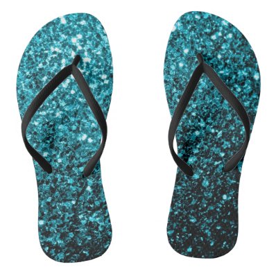 Beautiful Aqua blue glitter sparkles Flip Flops