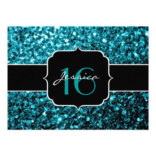 Beautiful Aqua blue glitter sparkles Sweet 16 Personalized Announcement