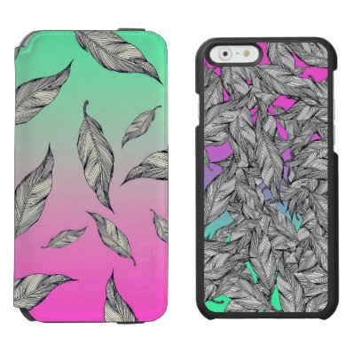 Beautiful artsy Hand Drawn Black White Feathers iPhone 6/6S Wallet Case