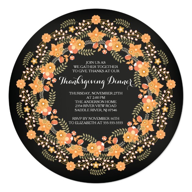 Beautiful Autumn Leaf Wreath Thanksgiving Dinner Card (front side)