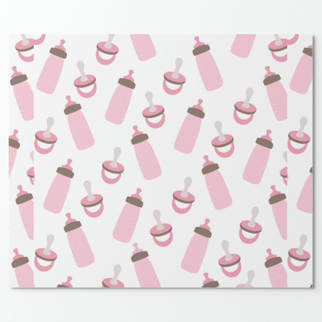 Beautiful Baby Pink Bottles and Pacifiers Wrapping Paper 2/4