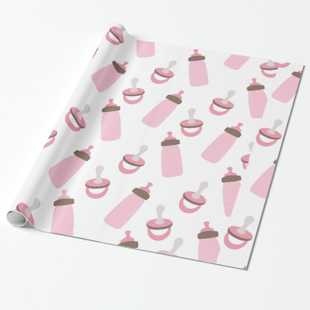 Beautiful Baby Pink Bottles and Pacifiers Wrapping Paper 1/4