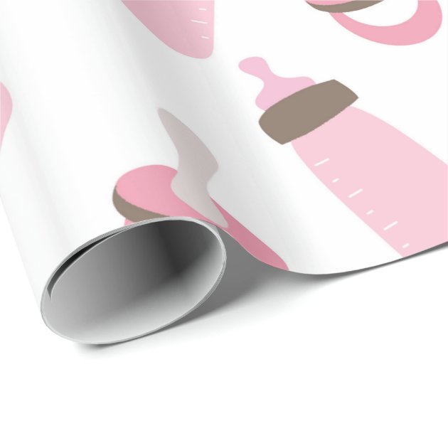 Beautiful Baby Pink Bottles and Pacifiers Wrapping Paper 3/4