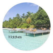 Beautiful beach in maldives round stickers