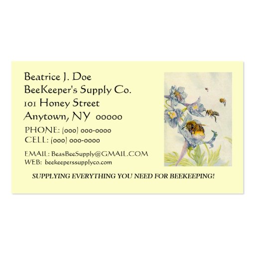 BEAUTIFUL BEES ON FLOWERS ~ BUSINESS ~CONTACT CARD BUSINESS CARD TEMPLATE (front side)