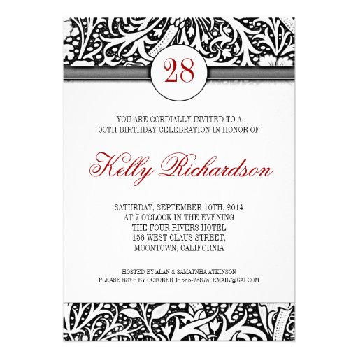 beautiful black and white damask birthday invites