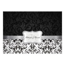 Beautiful Black and White Damask Rehearsal Dinner Invite