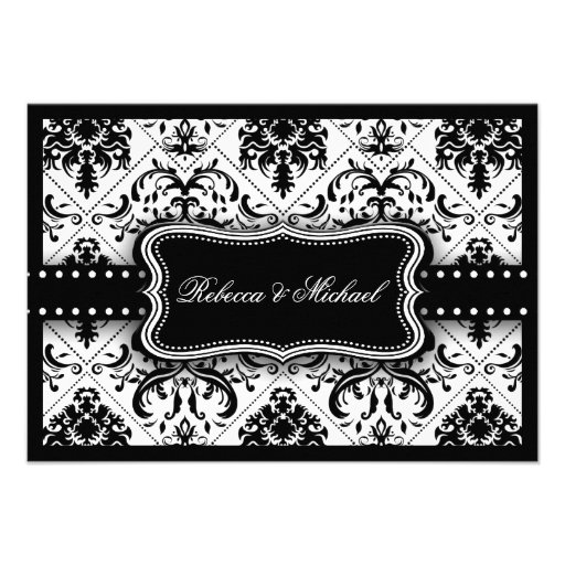 Beautiful Black and White Vintage Damask Personalized Announcement