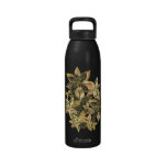 Beautiful Black & Gold Retro Floral Water Bottle