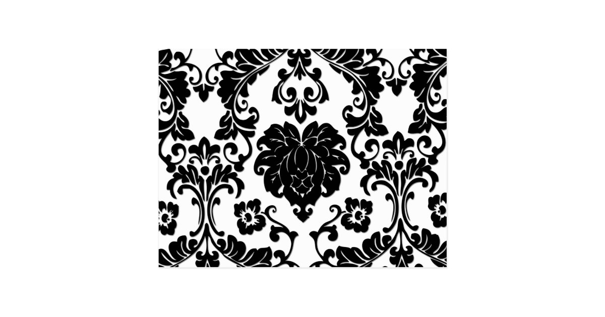 Beautiful Black &amp; White Damask Art Print Postcard | Zazzle