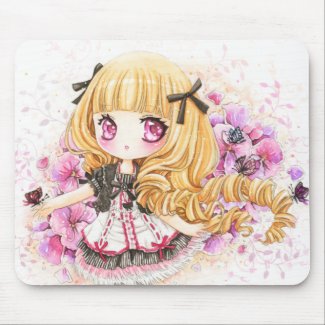 Beautiful blond girl with pink poppies mousepad
