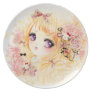 Beautiful blonde girl with roses plate