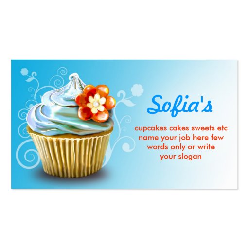 beautiful blue cupcake business cards (front side)