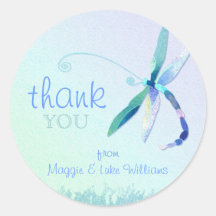 Beautiful Blue Dragonfly Wedding Thank You Sticker