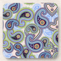 Beautiful Blue Floral Paisley Lace Coasters
