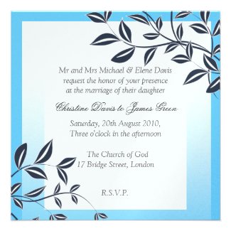 Beautiful blue floral wedding invitation