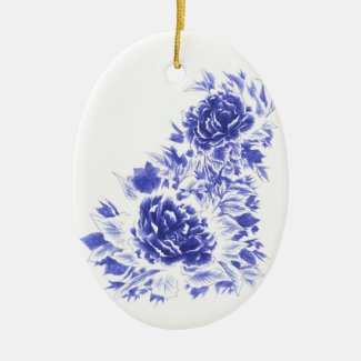 Beautiful Blue Peony "Thank you" Ornament
