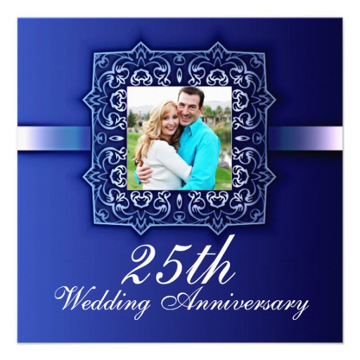 beautiful blue photo 25th anniversary invitation