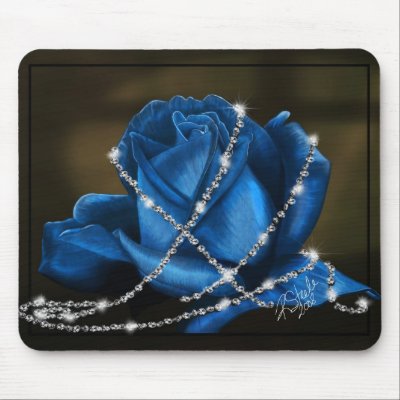 beautiful blue rose and diamonds mouse pads by nescreationdesigns