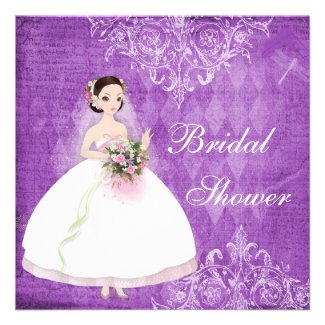 Beautiful Bride Purple Shabby Chic Bridal Shower Custom Invitation