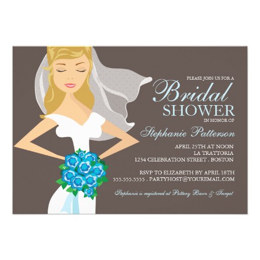 Beautiful Bride w Bouquet Bridal Shower Invitation