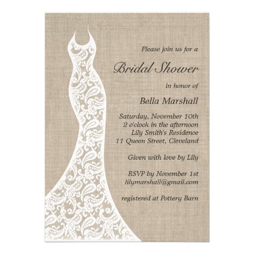 Beautiful Burlap Bridal Shower Invitation (front side)